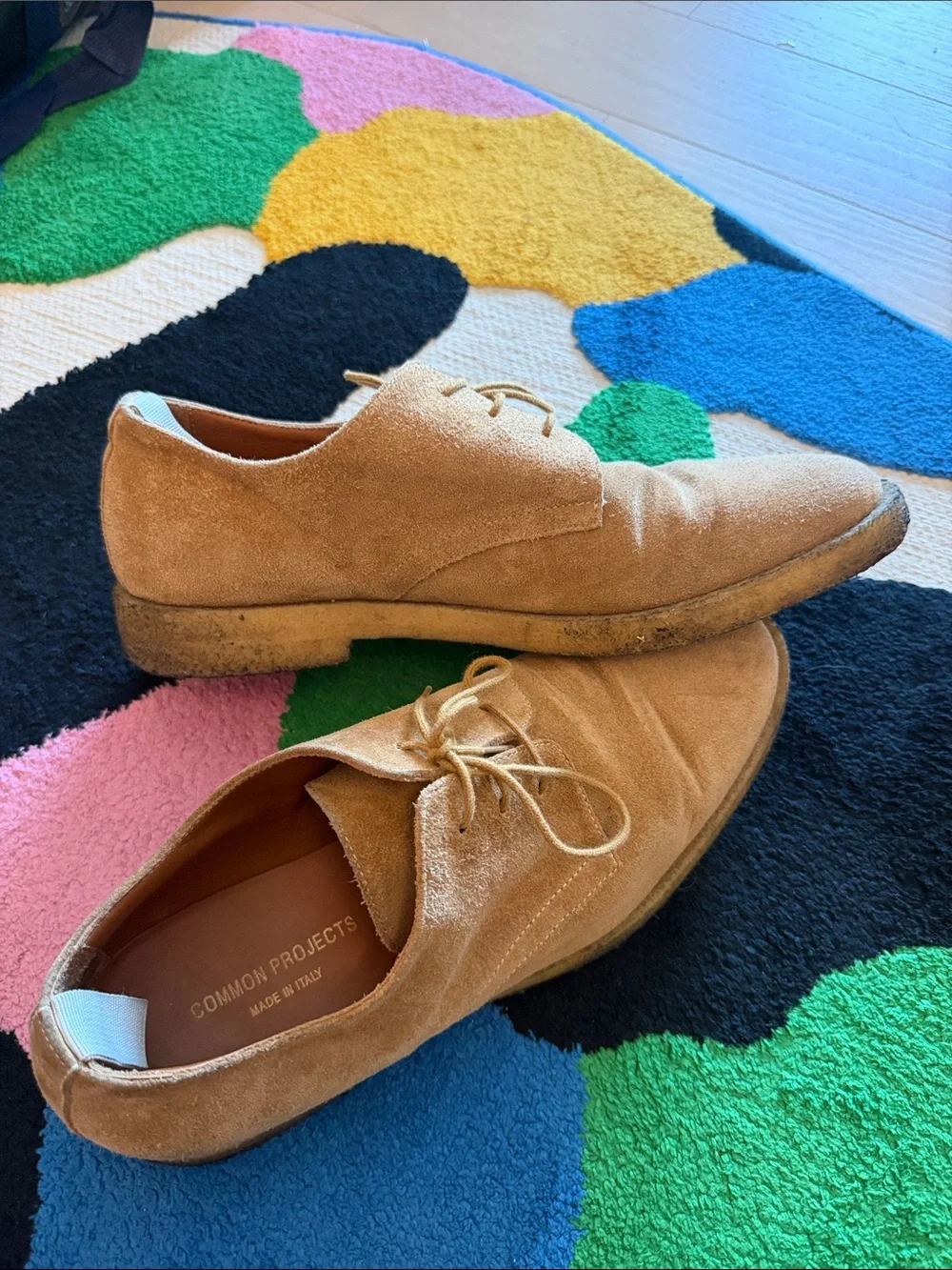 Common Projects Tan Suede Derby Shoes with Crepe Sole